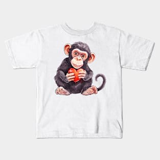 Valentine Chimpanzee Holding Heart Kids T-Shirt